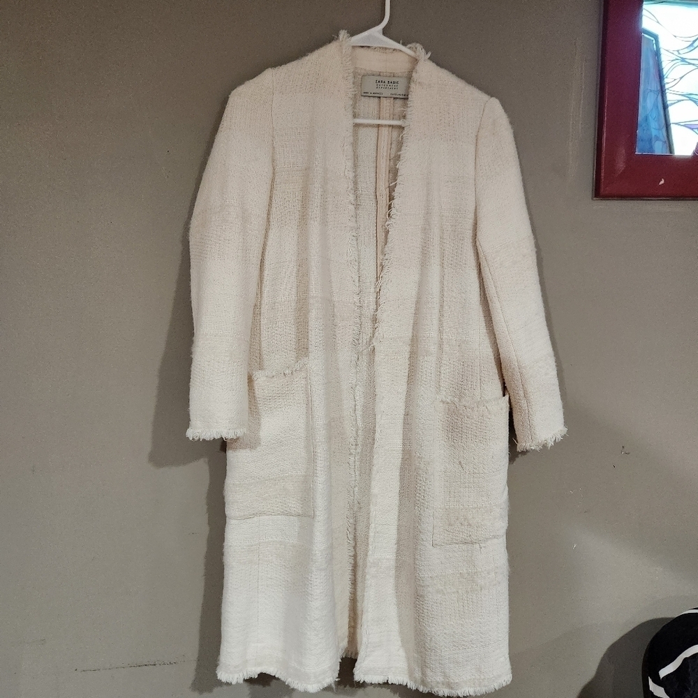 zara white/ ivory coat cardigan size s/m x28